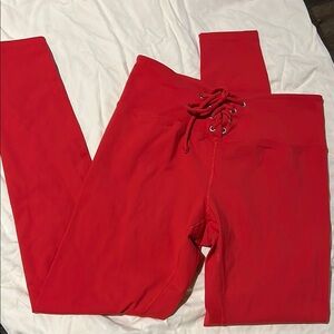 Red Lace-Up Leggings